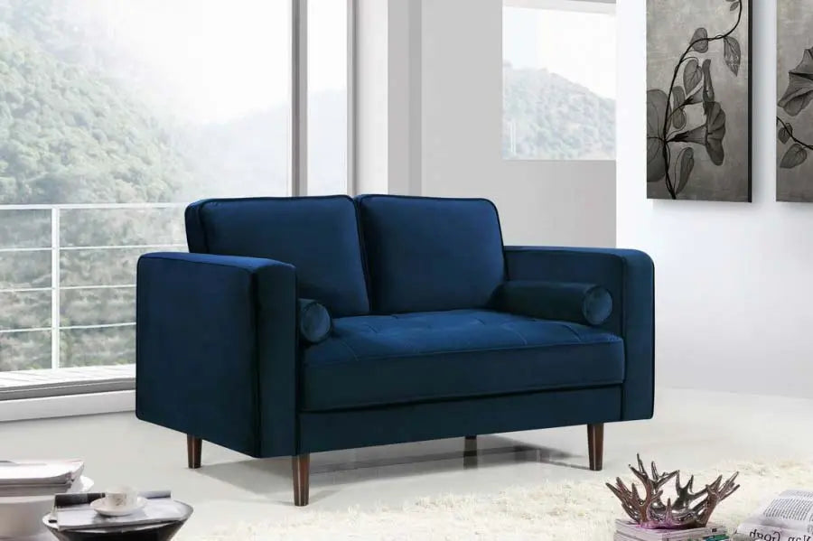 Meridian Furniture - Emily Velvet Loveseat In Navy - 625Navy-L - ATL FURNITURE