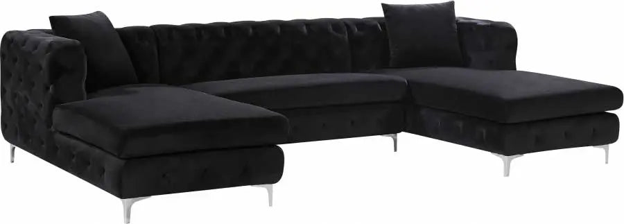 Gail Velvet 3 Piece Sectional In Black - ATL FURNITURE