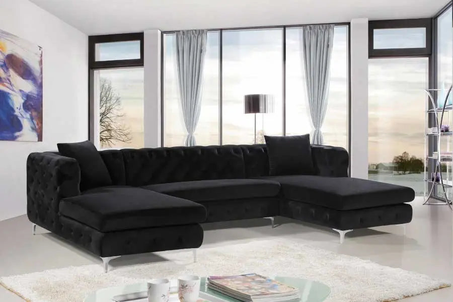 Gail Velvet 3 Piece Sectional In Black - ATL FURNITURE