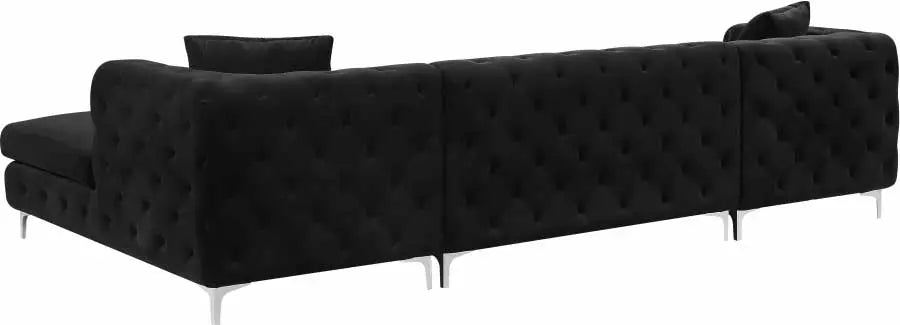 Gail Velvet 3 Piece Sectional In Black - ATL FURNITURE