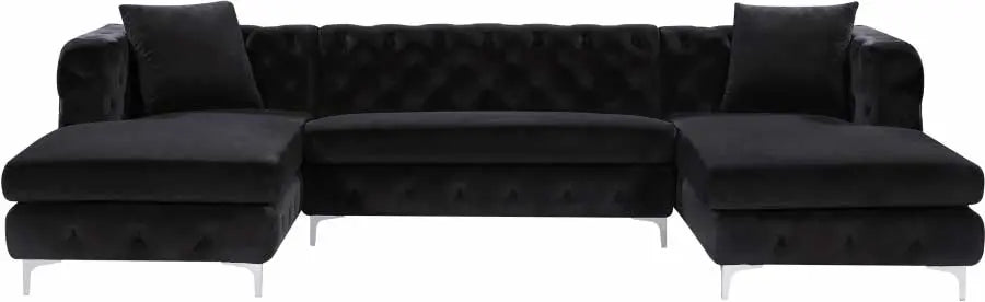 Gail Velvet 3 Piece Sectional In Black - ATL FURNITURE