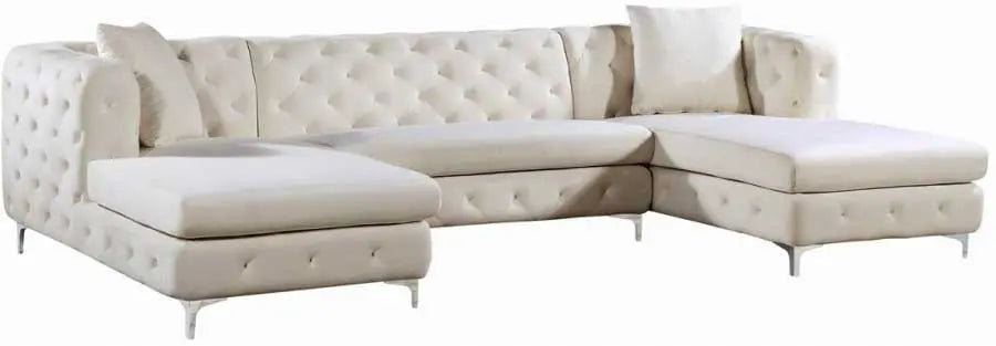 Gail Velvet 3 Piece Sectional In Cream - ATL FURNITURE