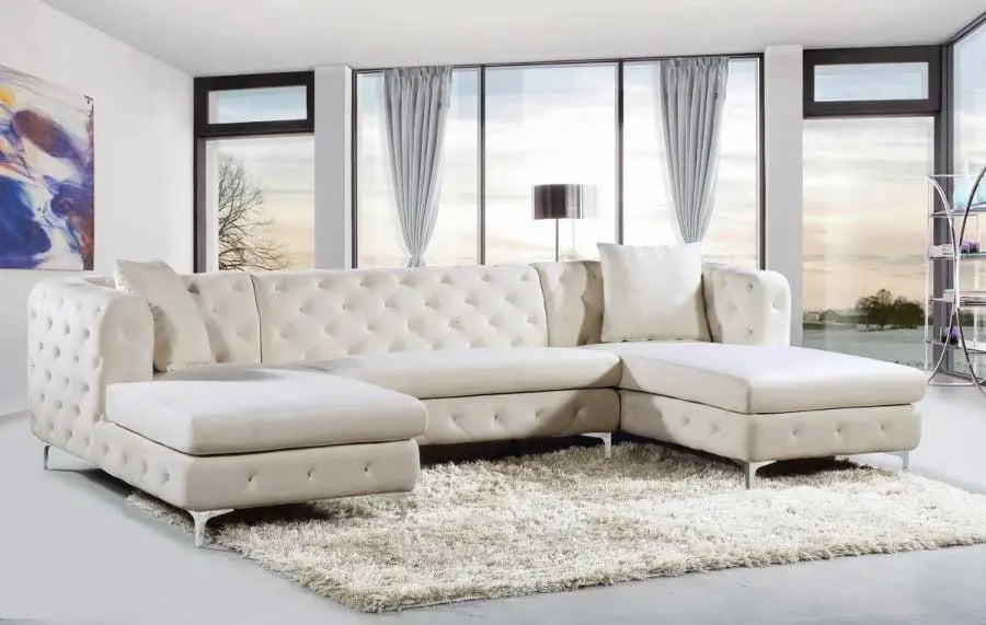 Gail Velvet 3 Piece Sectional In Cream - ATL FURNITURE