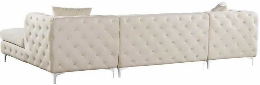 Gail Velvet 3 Piece Sectional In Cream - ATL FURNITURE