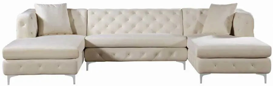 Gail Velvet 3 Piece Sectional In Cream - ATL FURNITURE