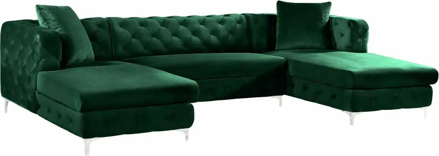 Gail Velvet 3 Piece Sectional In Green - ATL FURNITURE