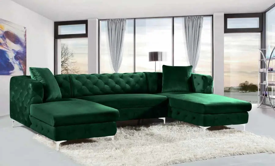 Gail Velvet 3 Piece Sectional In Green - ATL FURNITURE