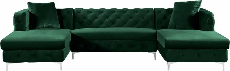 Gail Velvet 3 Piece Sectional In Green - ATL FURNITURE