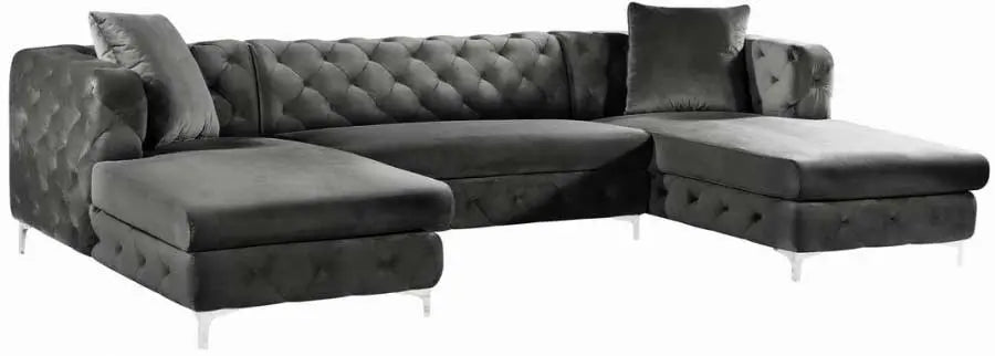 Gail Velvet 3 Piece Sectional In Grey - ATL FURNITURE