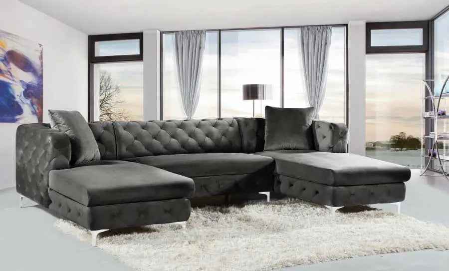 Gail Velvet 3 Piece Sectional In Grey - ATL FURNITURE