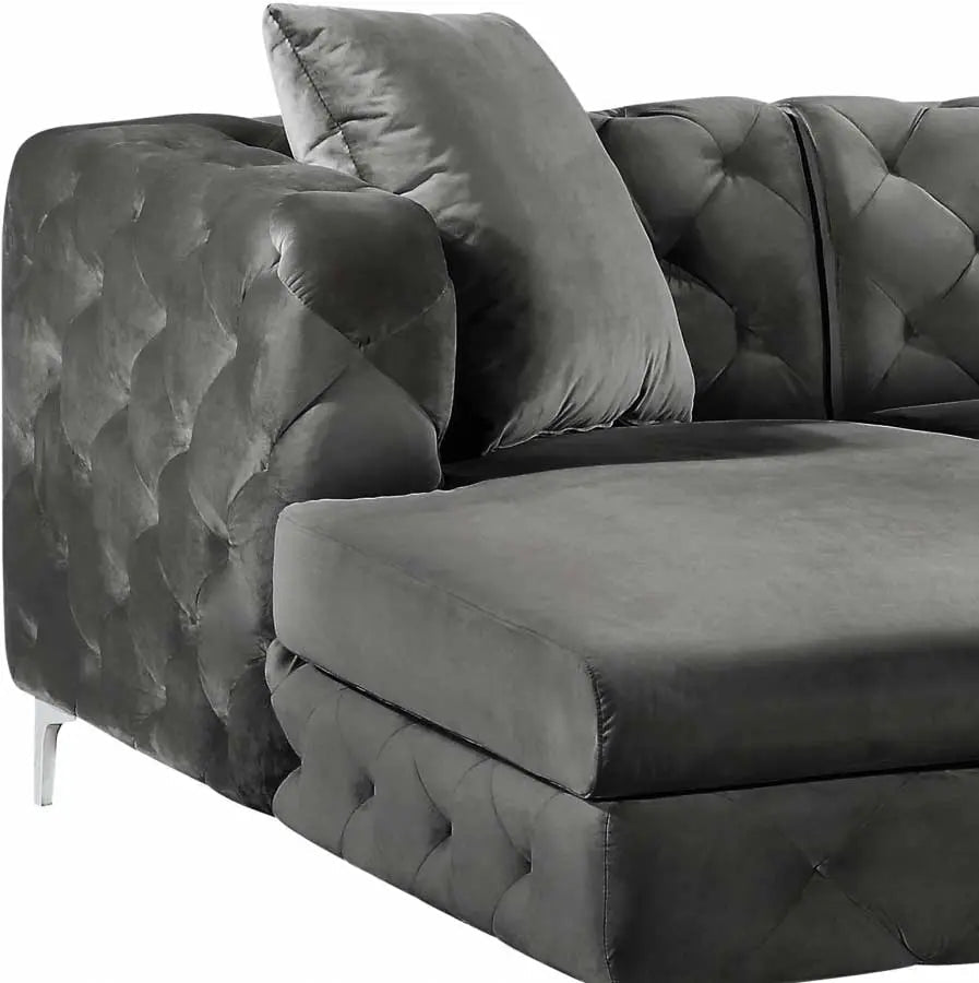 Gail Velvet 3 Piece Sectional In Grey - ATL FURNITURE