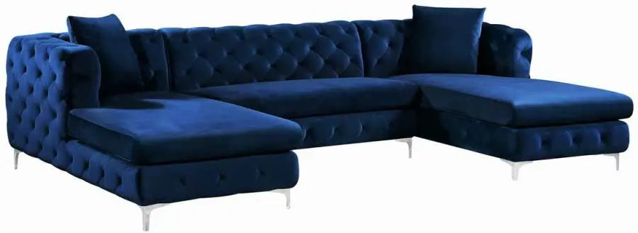 Gail Velvet 3 Piece Sectional In Navy - ATL FURNITURE