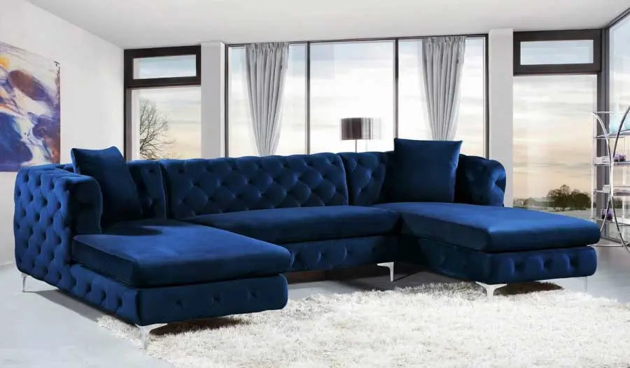 Gail Velvet 3 Piece Sectional In Navy - ATL FURNITURE