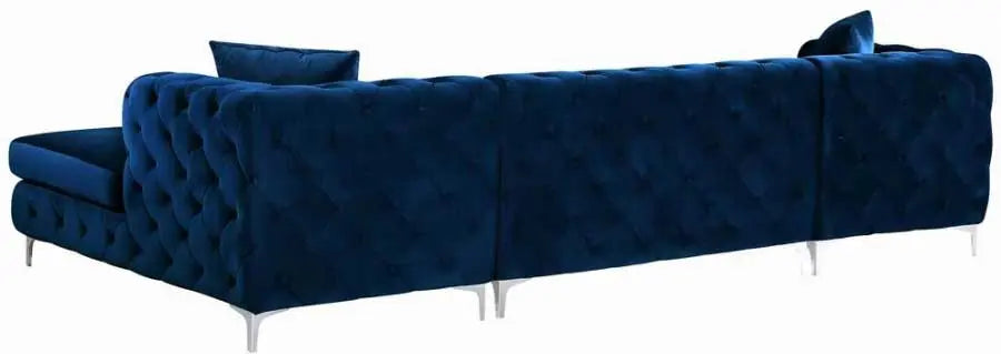 Gail Velvet 3 Piece Sectional In Navy - ATL FURNITURE