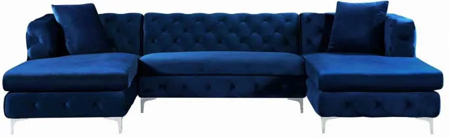 Gail Velvet 3 Piece Sectional In Navy - ATL FURNITURE