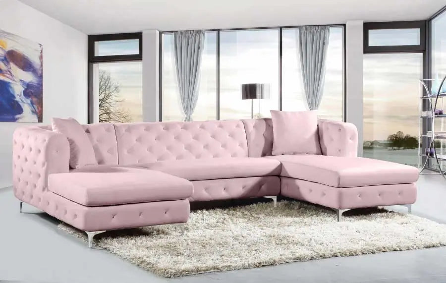 Gail Velvet 3 Piece Sectional In Pink - ATL FURNITURE