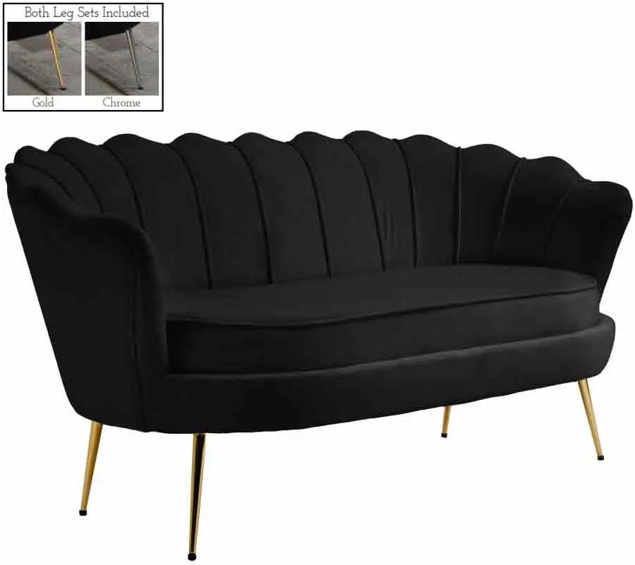 Meridian Furniture - Gardenia Velvet Loveseat In Black - 684Black-L - ATL FURNITURE