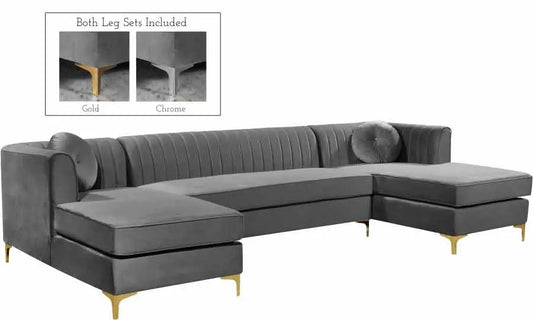 Graham Velvet 3 Piece Sectional In Grey - ATL FURNITURE