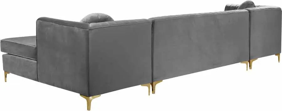 Graham Velvet 3 Piece Sectional In Grey - ATL FURNITURE