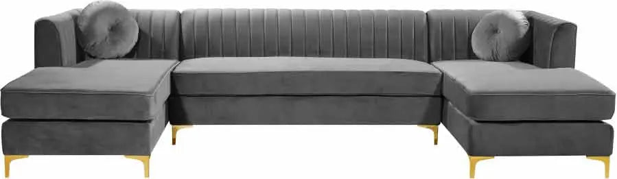 Graham Velvet 3 Piece Sectional In Grey - ATL FURNITURE