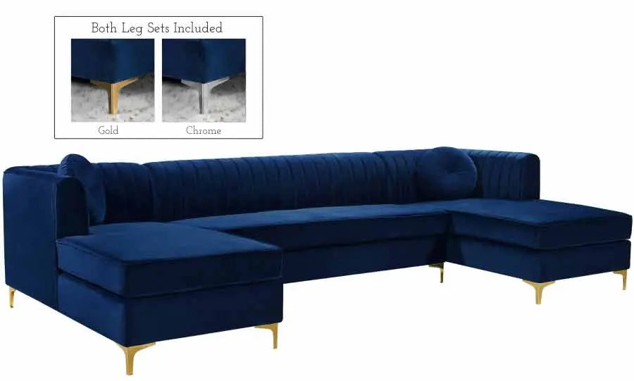 Graham Velvet 3 Piece Sectional In Navy - ATL FURNITURE