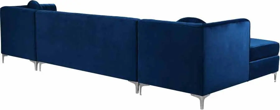 Graham Velvet 3 Piece Sectional In Navy - ATL FURNITURE