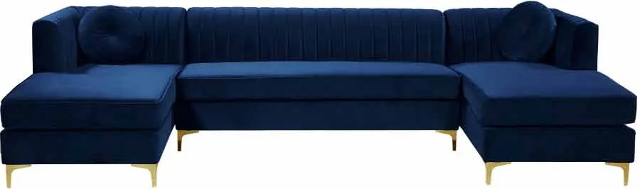 Graham Velvet 3 Piece Sectional In Navy - ATL FURNITURE