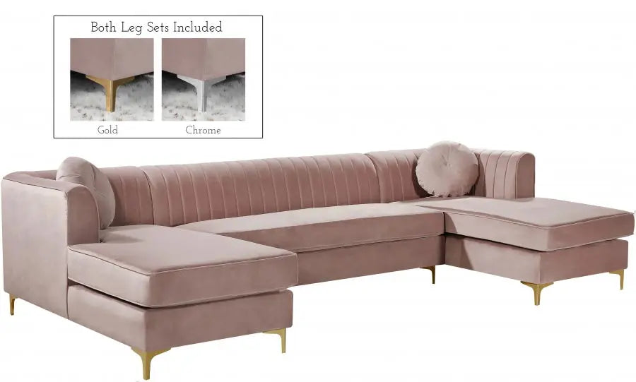 Graham Velvet 3 Piece Sectional In Pink - ATL FURNITURE