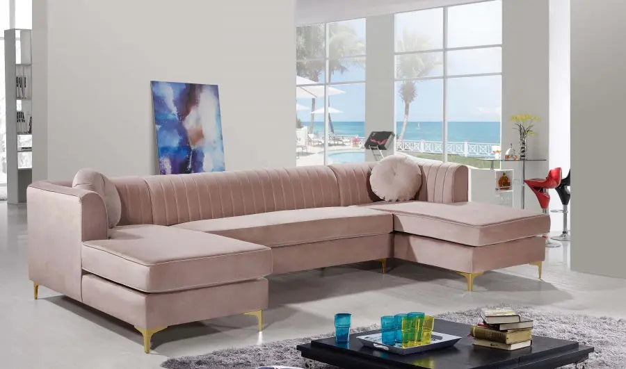 Graham Velvet 3 Piece Sectional In Pink - ATL FURNITURE