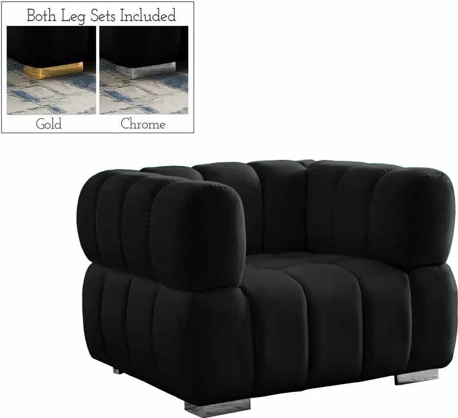 Meridian Furniture - Gwen Velvet Chair In Black - 670Black-C - ATL FURNITURE