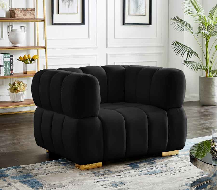 Meridian Furniture - Gwen Velvet Chair In Black - 670Black-C - ATL FURNITURE