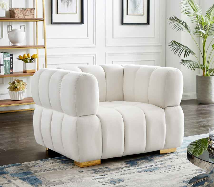 Meridian Furniture - Gwen Velvet Chair In Cream - 670Cream-C - ATL FURNITURE