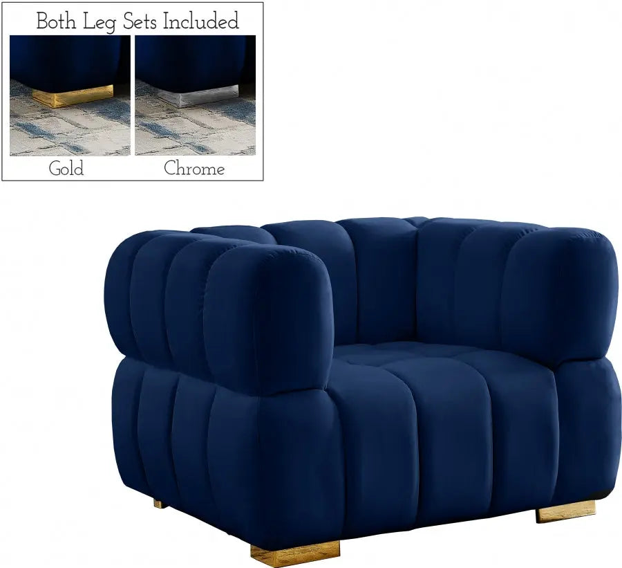 Meridian Furniture - Gwen Velvet Chair In Navy - 670Navy-C - ATL FURNITURE