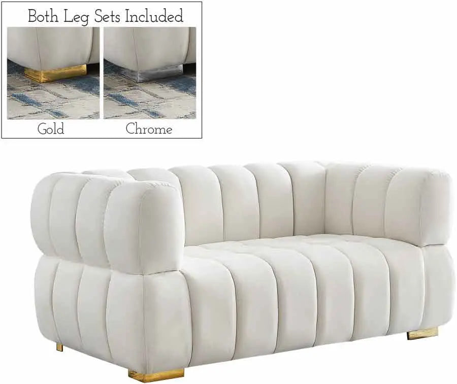 Meridian Furniture - Gwen Velvet Loveseat In Cream - 670Cream-L - ATL FURNITURE
