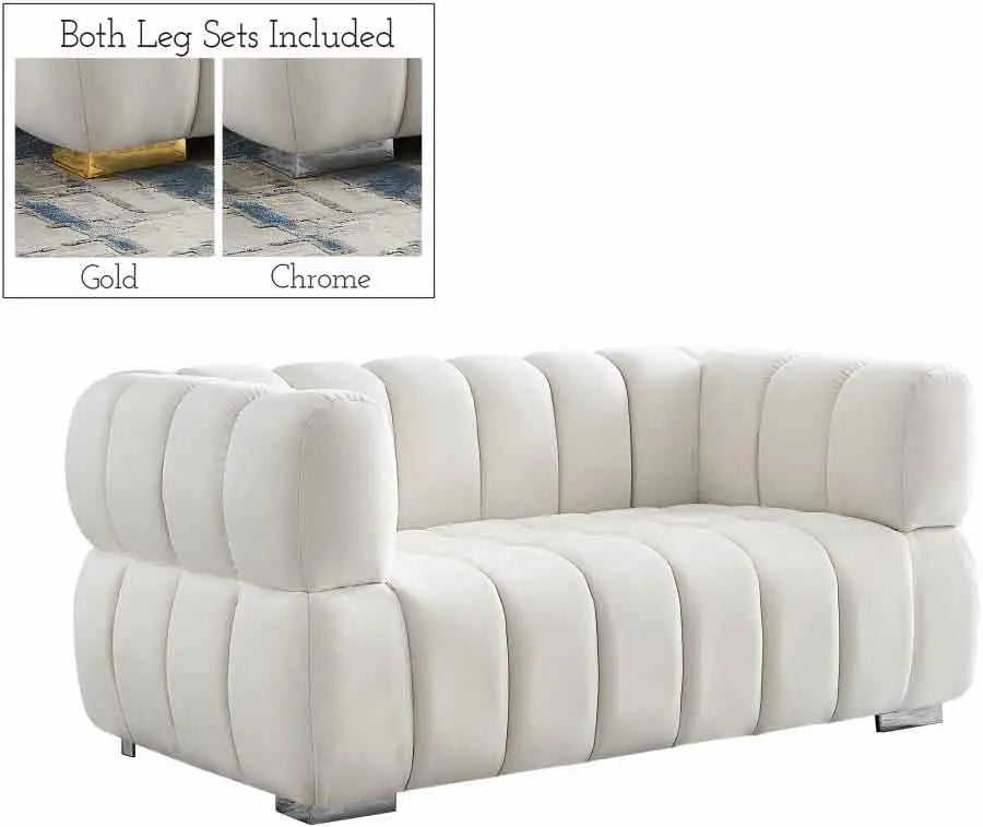 Meridian Furniture - Gwen Velvet Loveseat In Cream - 670Cream-L - ATL FURNITURE