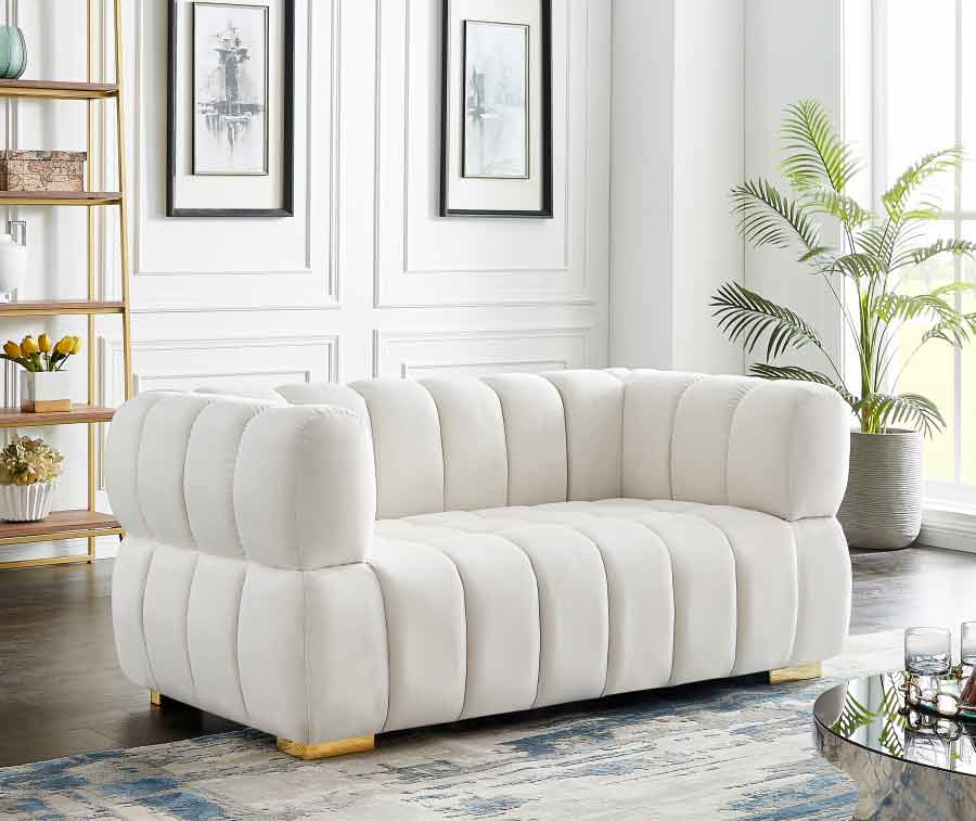 Meridian Furniture - Gwen Velvet Loveseat In Cream - 670Cream-L - ATL FURNITURE