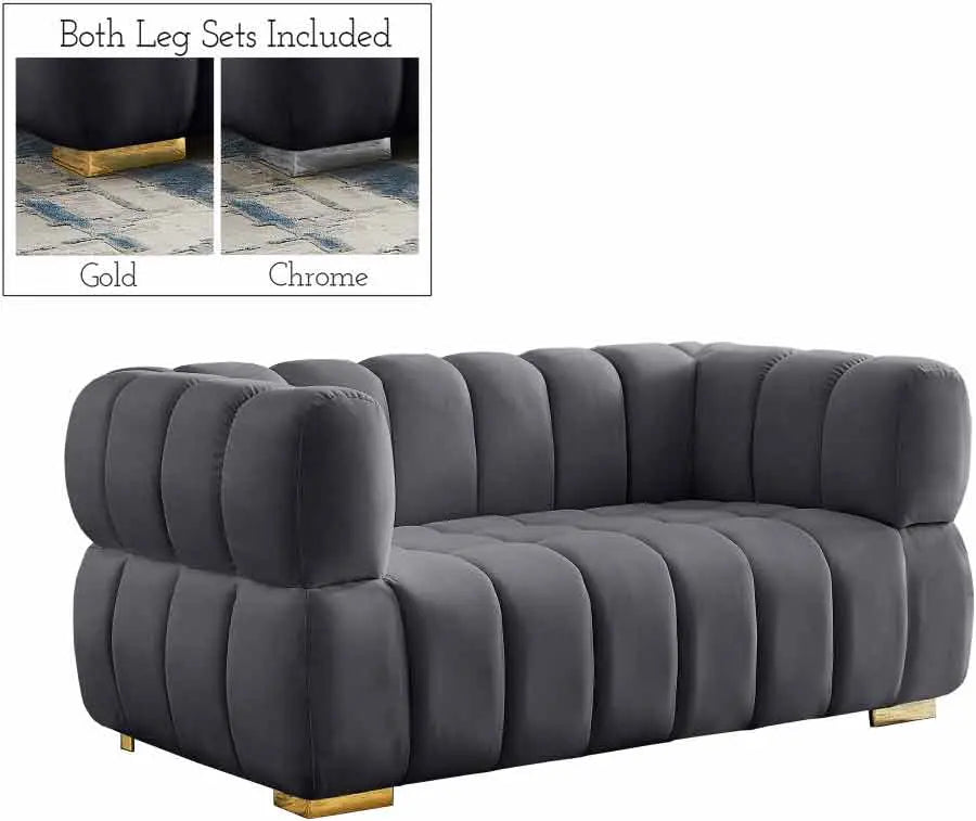 Meridian Furniture - Gwen Velvet Loveseat In Grey - 670Grey-L - ATL FURNITURE