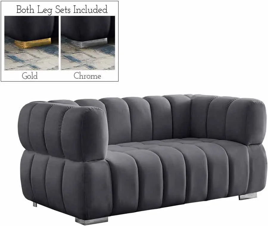 Meridian Furniture - Gwen Velvet Loveseat In Grey - 670Grey-L - ATL FURNITURE