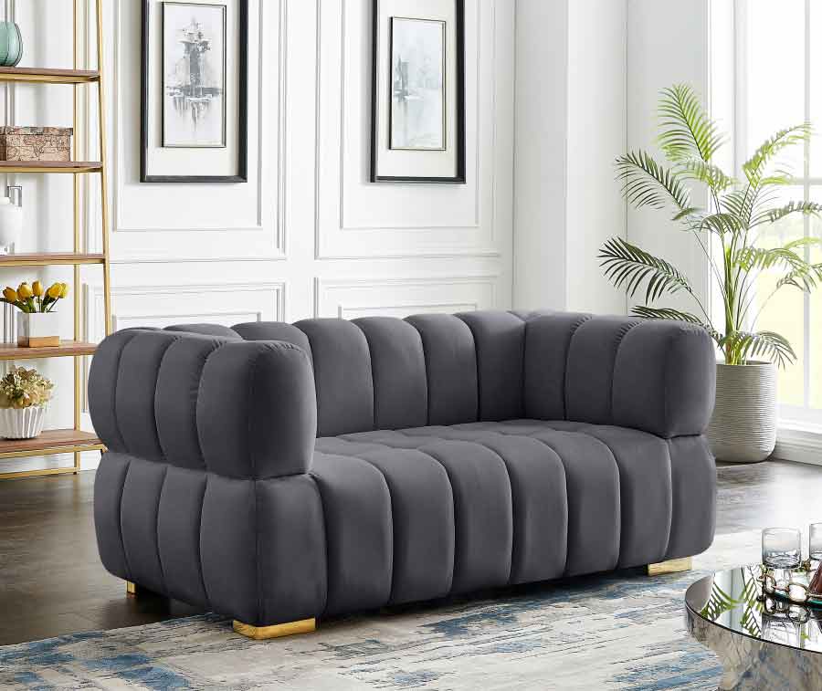 Meridian Furniture - Gwen Velvet Loveseat In Grey - 670Grey-L - ATL FURNITURE