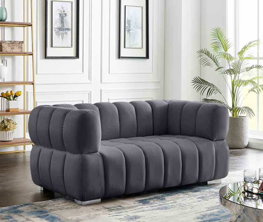 Meridian Furniture - Gwen Velvet Loveseat In Grey - 670Grey-L - ATL FURNITURE