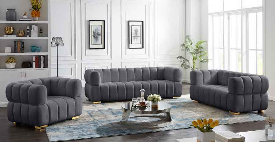 Meridian Furniture - Gwen Velvet Loveseat In Grey - 670Grey-L - ATL FURNITURE