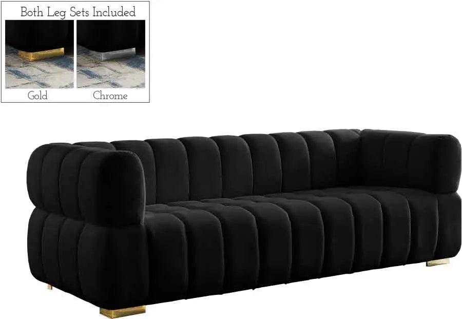 Meridian Furniture - Gwen Velvet Sofa In Black - 670Black-S - ATL FURNITURE