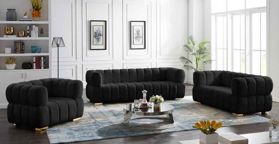 Meridian Furniture - Gwen Velvet Sofa In Black - 670Black-S - ATL FURNITURE