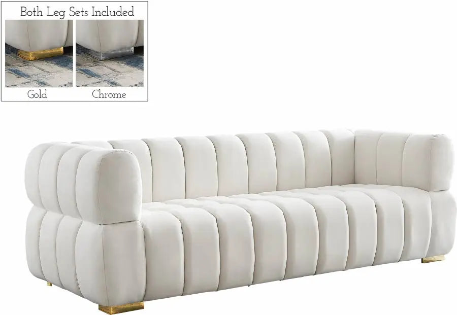 Meridian Furniture - Gwen Velvet Sofa In Cream - 670Cream-S - ATL FURNITURE