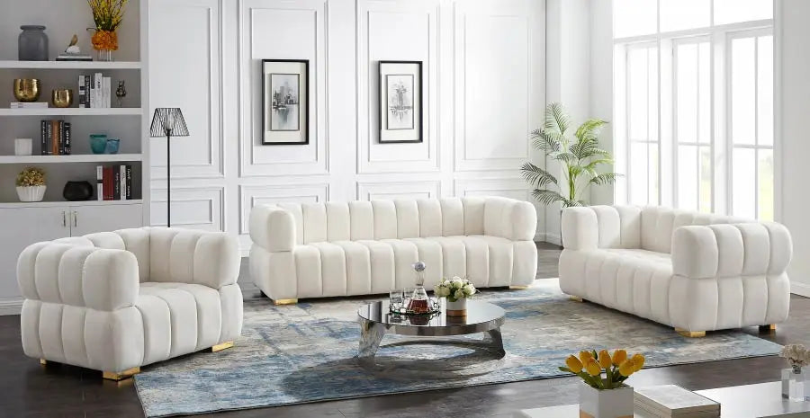 Meridian Furniture - Gwen Velvet Sofa In Cream - 670Cream-S - ATL FURNITURE