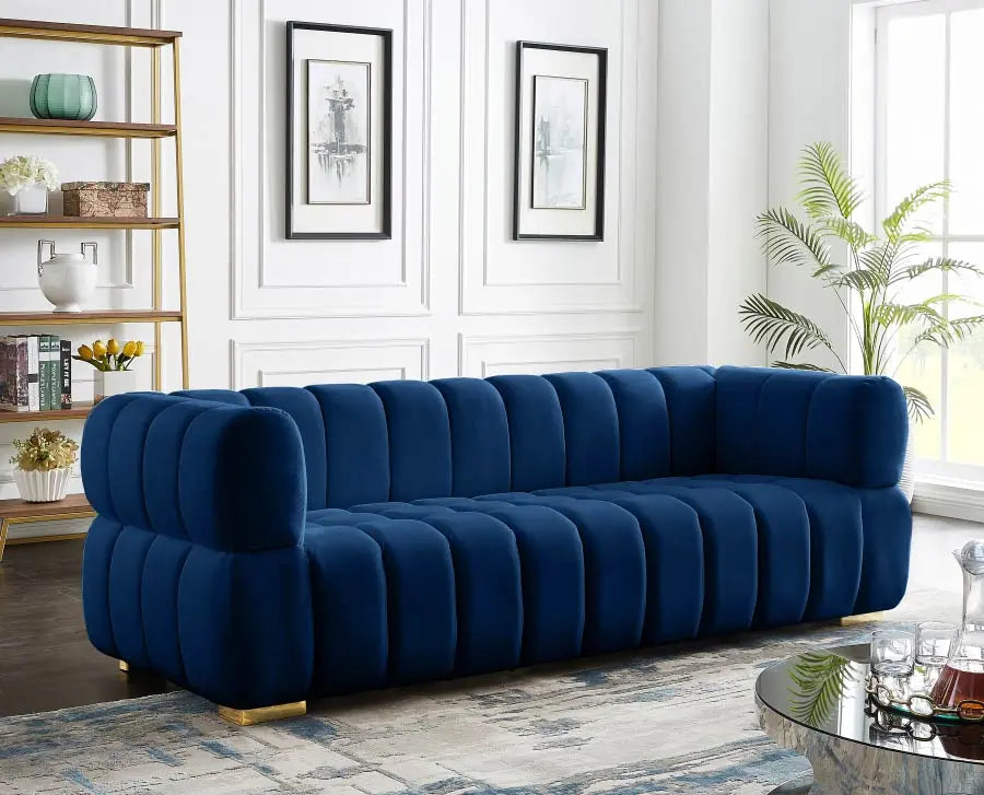 Meridian Furniture - Gwen Velvet Sofa In Navy - 670Navy-S - ATL FURNITURE