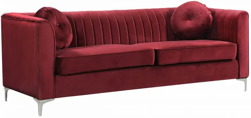 Meridian Furniture - Isabelle 3 Piece Living Room Set In Burgundy - 612Burg-S-3Set - ATL FURNITURE