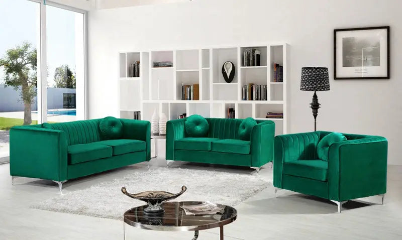 Meridian Furniture - Isabelle 3 Piece Living Room Set In Green - 612Green-S-3Set - ATL FURNITURE