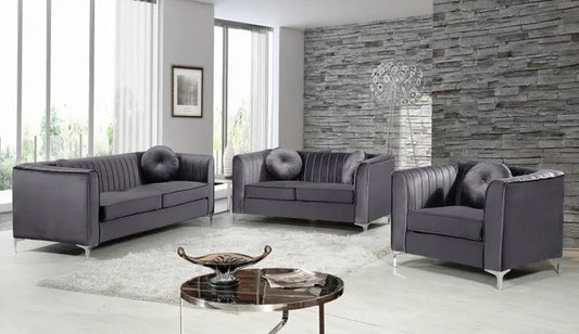 Meridian Furniture - Isabelle 3 Piece Living Room Set In Grey - 612Grey-S-3Set - ATL FURNITURE