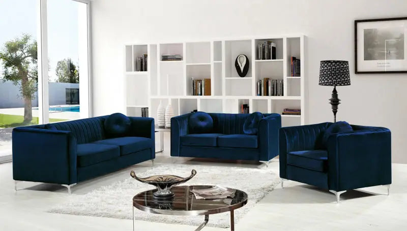 Meridian Furniture - Isabelle 3 Piece Living Room Set In Navy - 612Navy-S-3Set - ATL FURNITURE